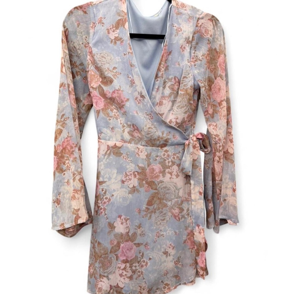 Floral Wrap Robe - Pink and Blue